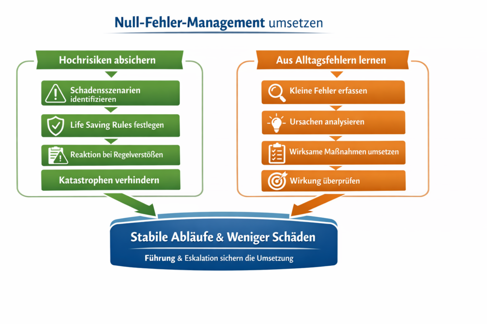 Null-Fehler-Management umsetzen – Roadmap von Hochrisiken bis Alltagslernen Roadmap zur Umsetzung von Null-Fehler-Management mit Absicherung von Hochrisiken und systematischem Lernen aus Alltagsfehlern zur Schadenvermeidung